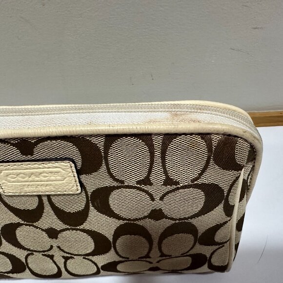 Coach Signature Canvas Cosmetic Pouch in brown and cream - Picture 7 of 12